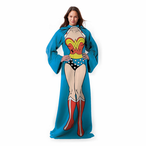 Warner Brothers DC comics Wonder Woman,Being Wonder Woman Adult Comfy Throw Blanket with Sleeves, 48" x 71"