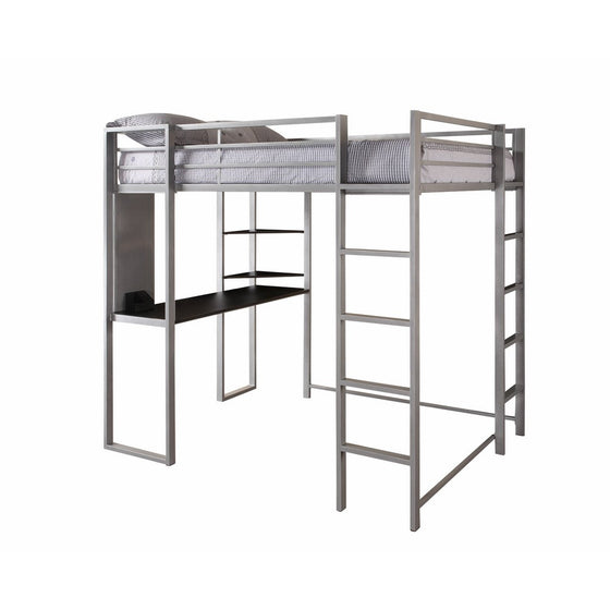 DHP Abode Full-Size Loft Bed Metal Frame with Desk and Ladder, Silver