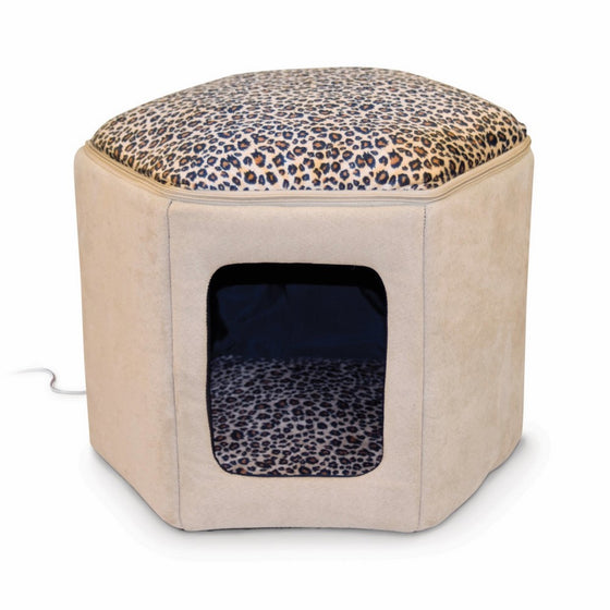 K&H Pet Products Thermo-Kitty Sleephouse Heated Pet Bed Tan/Leopard 12" x 17" 4W