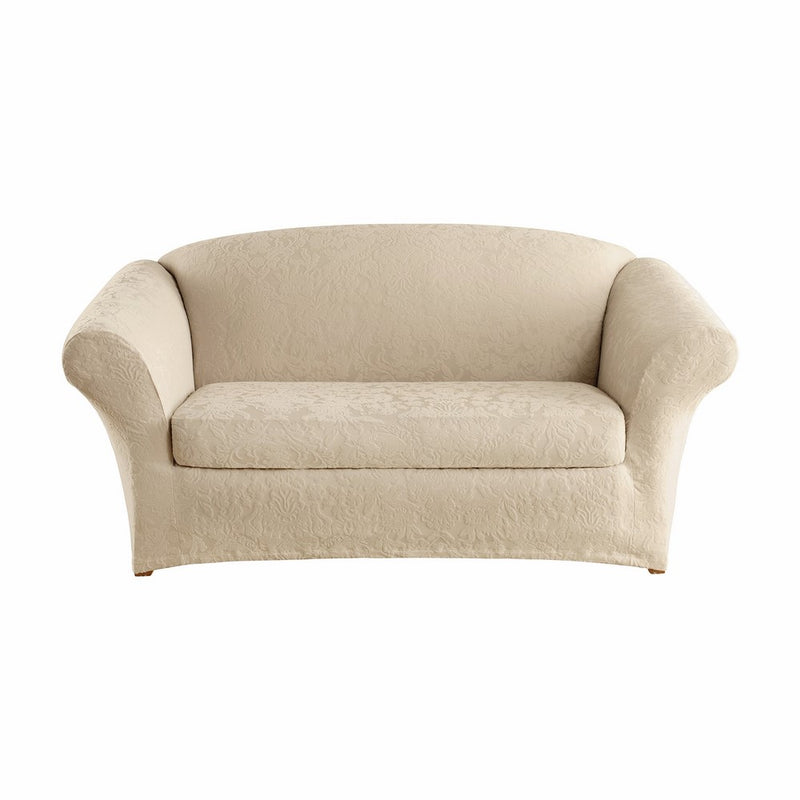 Sure Fit StretchJacquard Damask 2-Piece - Loveseat Slipcover- Oyster (SF40156)