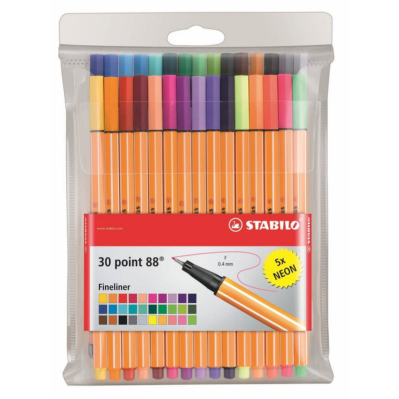 Stabilo Point 88 Fineliner Pens, 0.4 mm - 30-Color Wallet Set