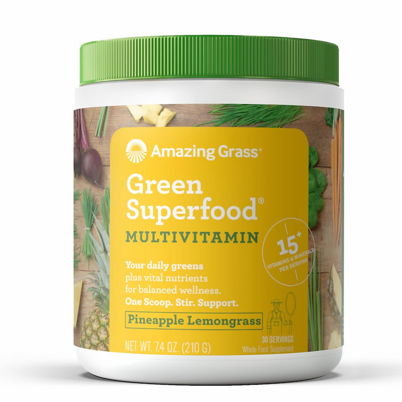 Amazing Grass Green Superfood Multi-Vitamin Powder with Wheat Grass and Greens, Flavor: Pineapple Lemongrass, 30 Servings