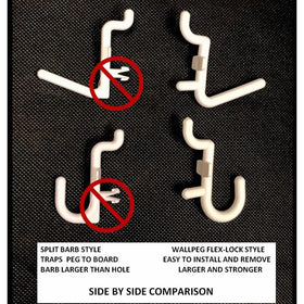 WallPeg 100 pk. Pegboard Hooks – 50 L , 50 J Flex Lock Pegs for Pegboard Tool Organizer - AM 116 B