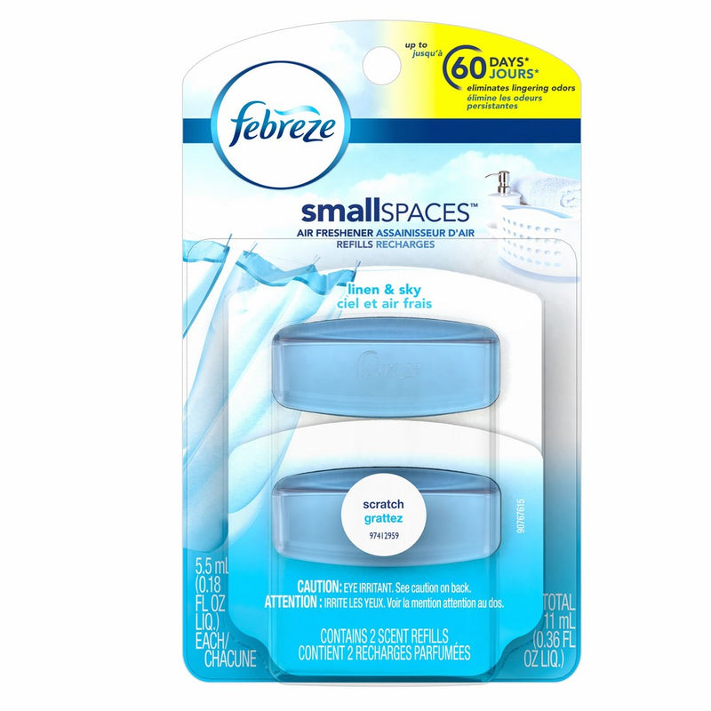 Febreze Air Freshener, Small Spaces Air Freshener, Linen and Sky Scent Refills Air Freshener (2 Count, 11ml)