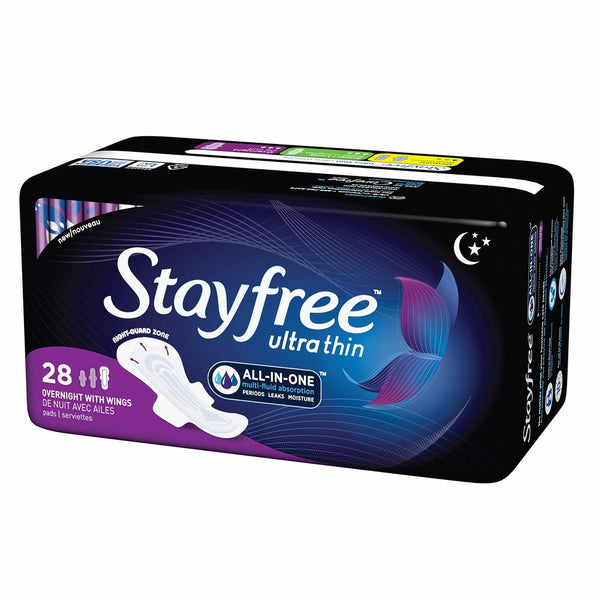 Stayfree Ultra Thin Pads for Women with Wings, Overnight - 28 Count