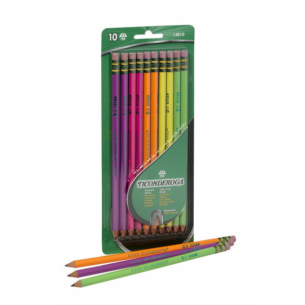 Dixon Ticonderoga No.2 Pencils, Assorted Neon, 10-Pack