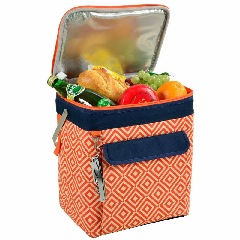 Picnic at Ascot 6 Bottle Insulated Wine Tote- Collapsible Multi Purpose Cooler - Orange/Navy