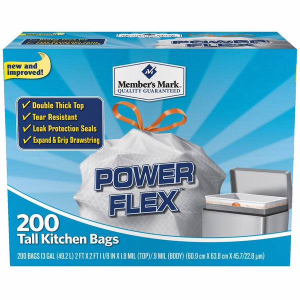 Member's Mark Tall Kitchen Simple Fit Drawstring Bags, 13 gallon, 200 Count