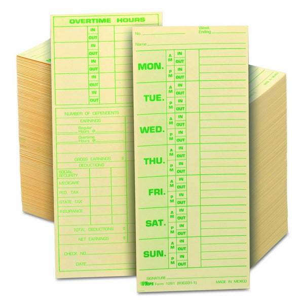 TOPS 1291 Time Card for Pyramid Model 331-10, Weekly, Two-Sided, 3 1/2 x 8 1/2 (Box of 500)