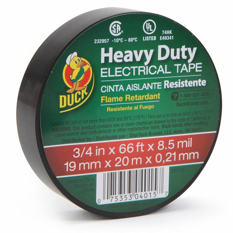 Duck Brand 393120 Heavy Duty Electrical Tape, 0.75-Inch x 66-Feet, Single Wrapped Roll, Black