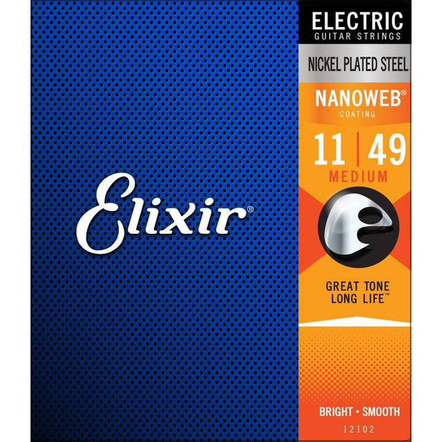 Elixir Strings Electric Guitar Strings w NANOWEB Coating, Medium (.011-.049)