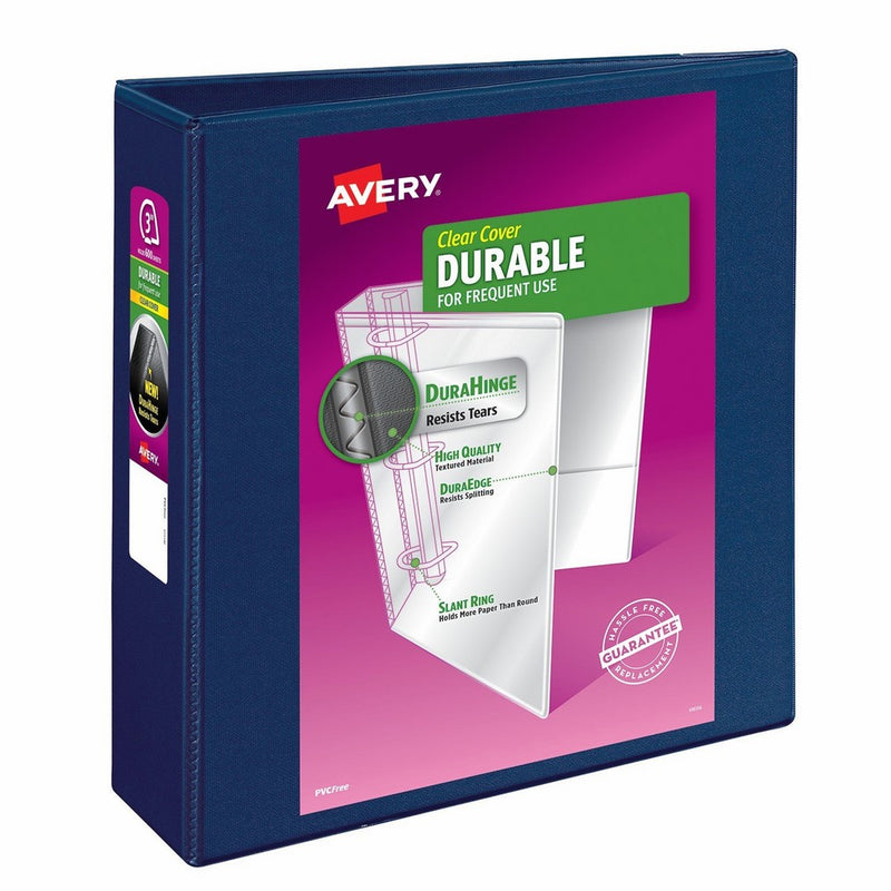 Avery Durable View Binder, 3" Slant Rings, 600-Sheet Capacity, DuraHinge, Dark Blue (17044)
