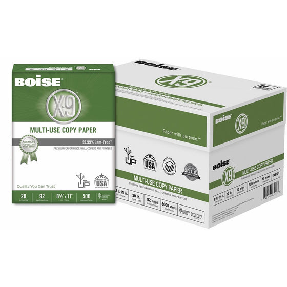 BOISE X-9 Multi-Use Copy Paper, 8.5 x 11, 92 Bright White, 20 lb, 10 ream carton (5,000 Sheets)