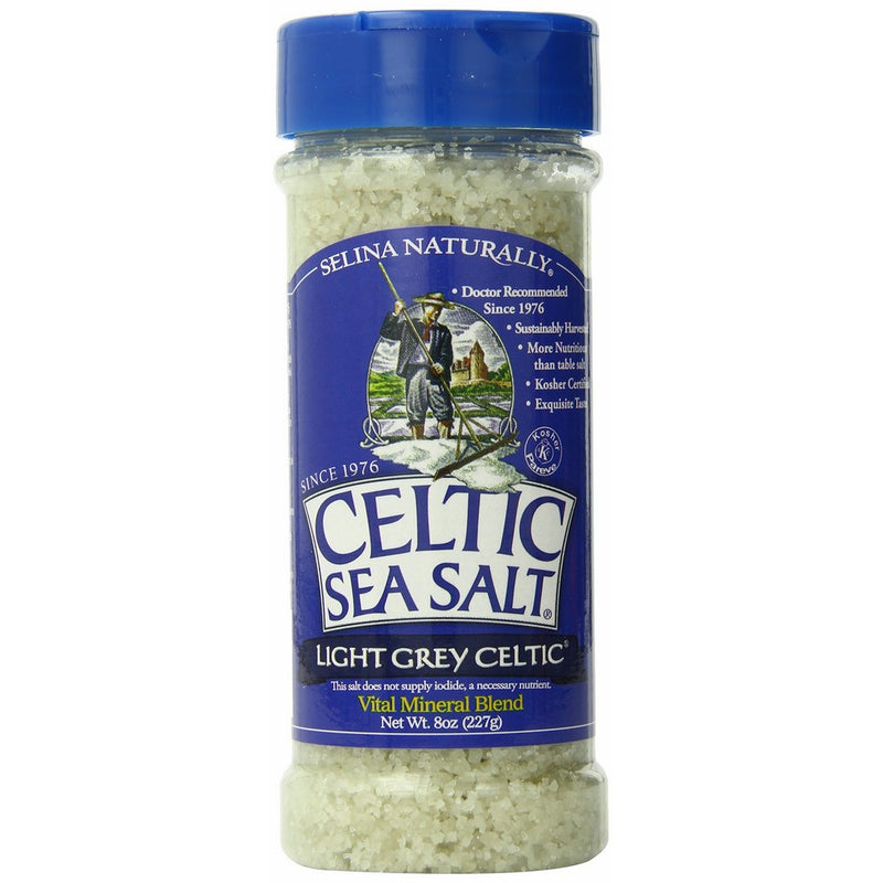 Light Grey Celtic Sea Salt Shaker – Easy to Use, Large Refillable, Reusable Glass Shaker with Additive-Free, Delicious Sea Salt - Gluten-Free, Non-GMO Verified, Kosher and Paleo-Friendly, 8 Ounces