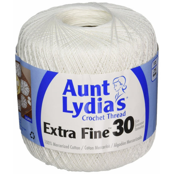 Coats Crochet Aunt Lydia's Crochet, Cotton Extra Fine Size 30, White