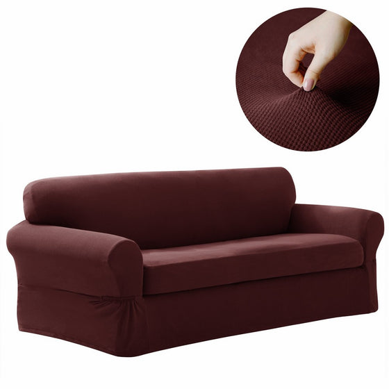 Maytex Pixel Stretch 2-Piece Sofa Furniture Cover / Slipcover, Wine