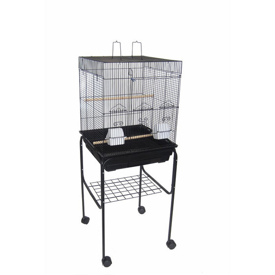 YML 5924 3/8" Bar Spacing Flat Top Bird Cage with Stand, 18" x 18"/Small, Black