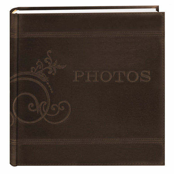 Pioneer Embroidered Scroll and "Photos" Sewn Leatherette Cover Photo Album, Brown