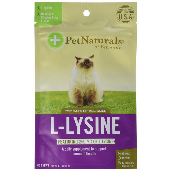 Pet Naturals of Vermont L-Lysine 60 Fun-Shaped Chews for Cats - 6 pack