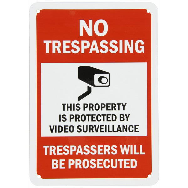 SmartSign Aluminum Sign, Legend No Trespassing - Video Surveillance with Graphic, 10" high x 7" wide, Black/Red on White