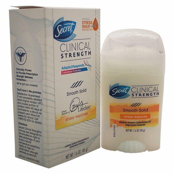 Secret Clinical Strength Smooth Solid Women's Antiperspirant and Deodorant Stress Response 1.6 oz