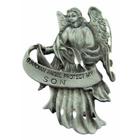 Religious Gift 2 1/2" Antique Finish Pewter Guardian Angel Protect My Son Auto Car Visor Clip Travel Protection