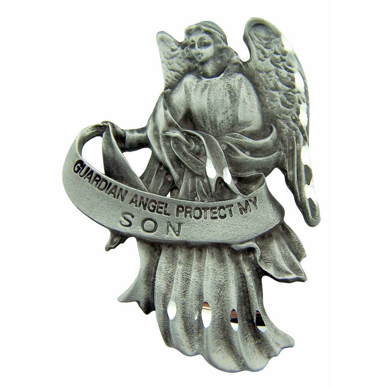 Religious Gift 2 1/2" Antique Finish Pewter Guardian Angel Protect My Son Auto Car Visor Clip Travel Protection