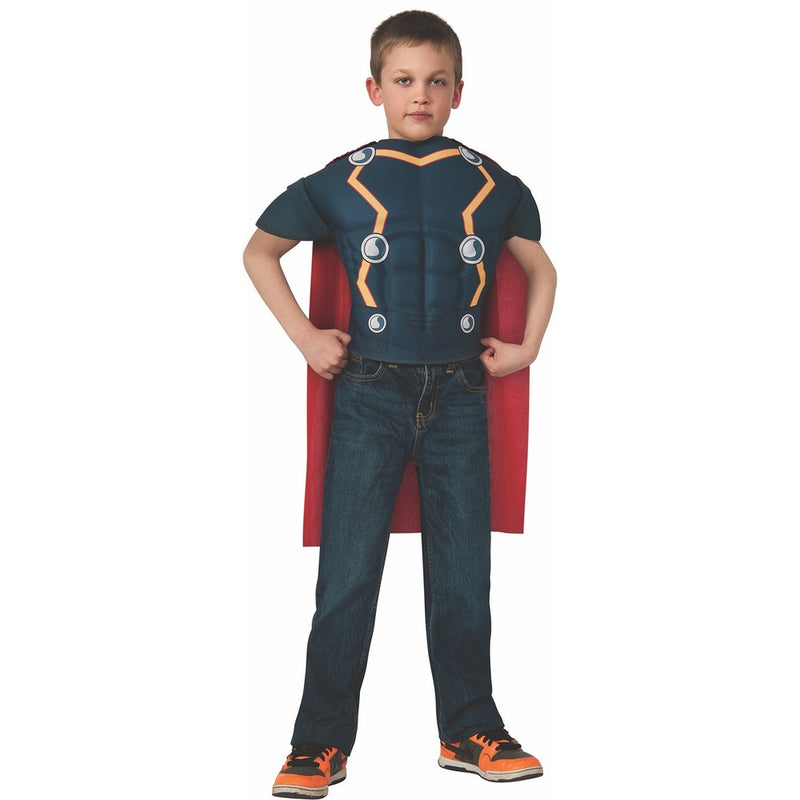 Marvel Universe Avengers Assemble Thor Muscle-Chest Costume Shirt with Cape