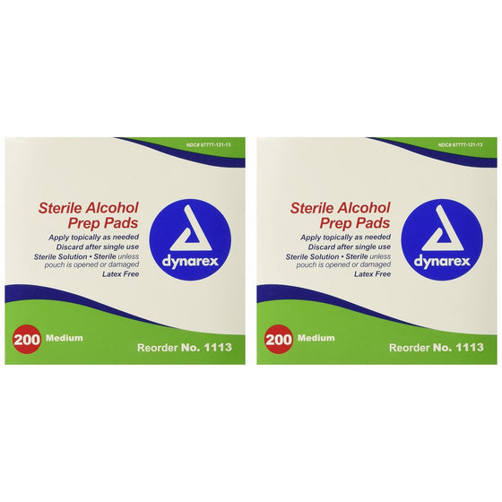 Dynarex 1113 Latex Free Sterile Alcohol Prep Pad (Pack of 400)