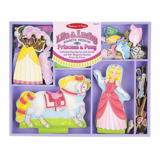 Melissa & Doug Lila and Lucky Wooden Dress-Up Princess Doll and Horse With Magnetic Accessories (108 pcs)