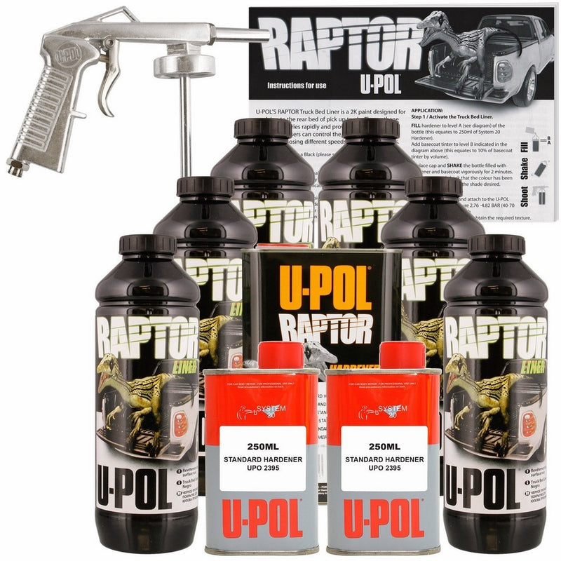 U-POL Raptor Tintable Urethane Spray-On Truck Bed Liner Kit w/ FREE Spray Gun, 6 Liters