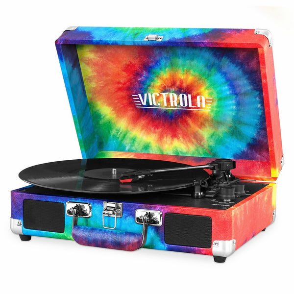 Victrola Vintage 3-Speed Bluetooth Suitcase Turntable with Speakers, Tie Dye