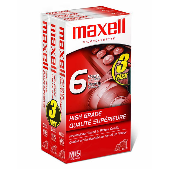 Maxell High Grade T-120 VHS Tape, 3 Pack