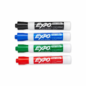 EXPO 80074 Low-Odor Dry Erase Markers, Chisel Tip, Assorted Colors, 4-Count