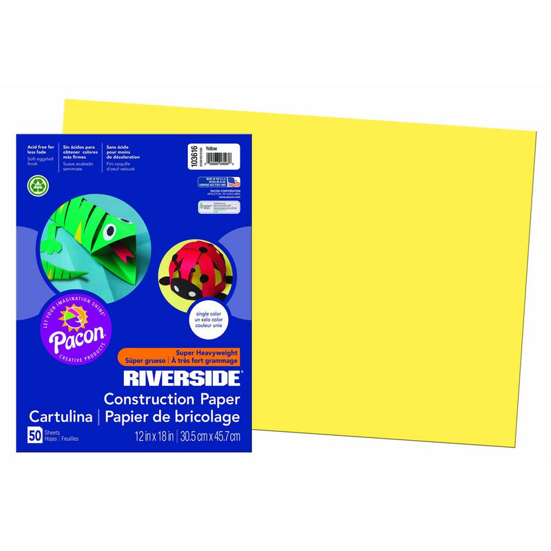 Pacon 103616 Riverside 3D Construction Paper, Yellow, 12" x 18", 50 Sheets