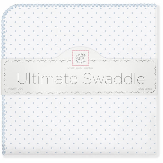 SwaddleDesigns Ultimate Swaddle Blanket, Made in USA Premium Cotton Flannel, Pastel Blue Classic Polka Dots
