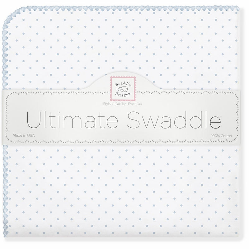 SwaddleDesigns Ultimate Swaddle Blanket, Made in USA Premium Cotton Flannel, Pastel Blue Classic Polka Dots