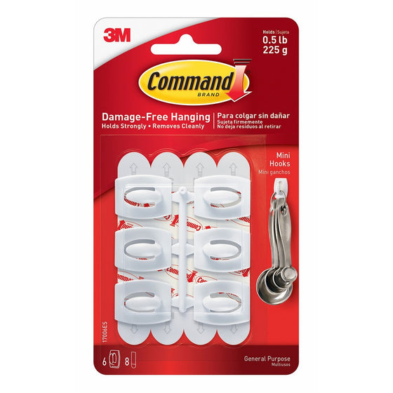 Command Mini Hooks, White, 6-Hooks (17006ES)