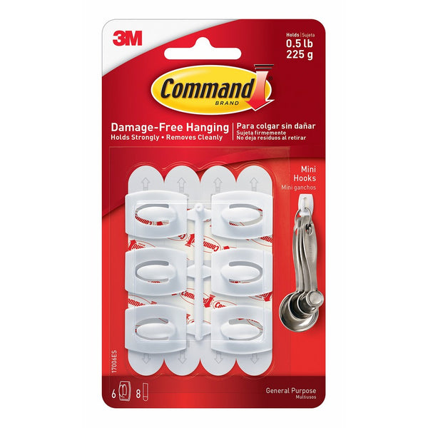 Command Mini Hooks, White, 6-Hooks (17006ES)