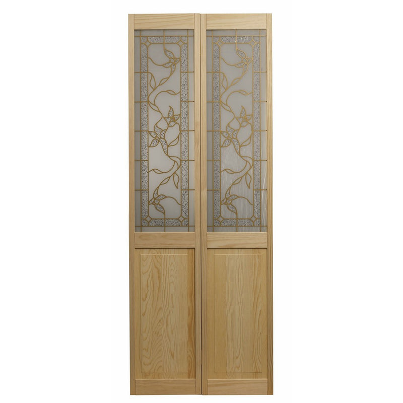 Pinecroft 861720 Giverny Half Glass Bifold Interior Wood Door, 24" x 80", Unfinished