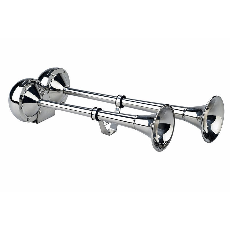 Wolo (125) The Dominator Stainless Steel Dual Trumpet Marine Horns - 12 Volt, Low and High Tone