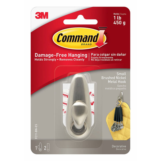 Command Forever Classic Metal Hook, Small, Brushed Nickel, 1-Hook (FC11-BN-ES)