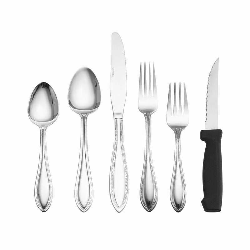 International Silver 5027190 American Bead 53-Piece Stainless Steel Flatware Set with Serveware, Service for 8