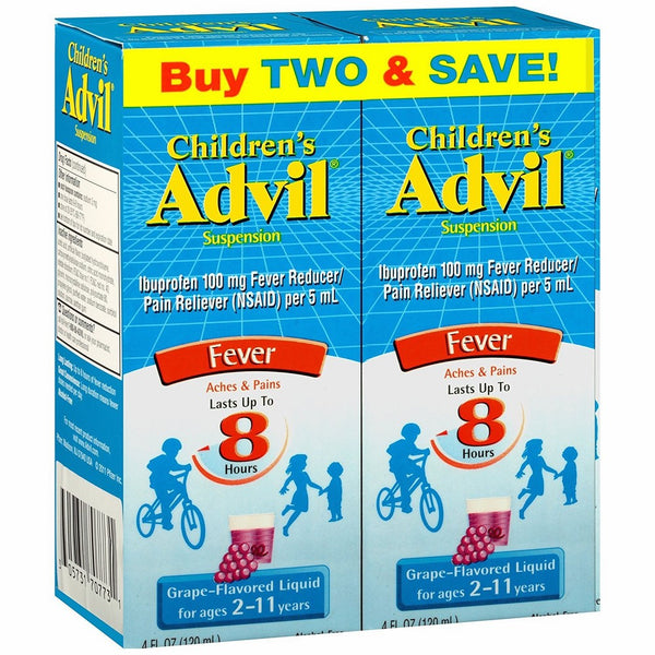 Advil Children's Fever Reducer/Pain Reliever, 100mg Ibuprofen (Grape Flavor Oral Suspension, 4 fl. oz. Bottle, Pack of 2)