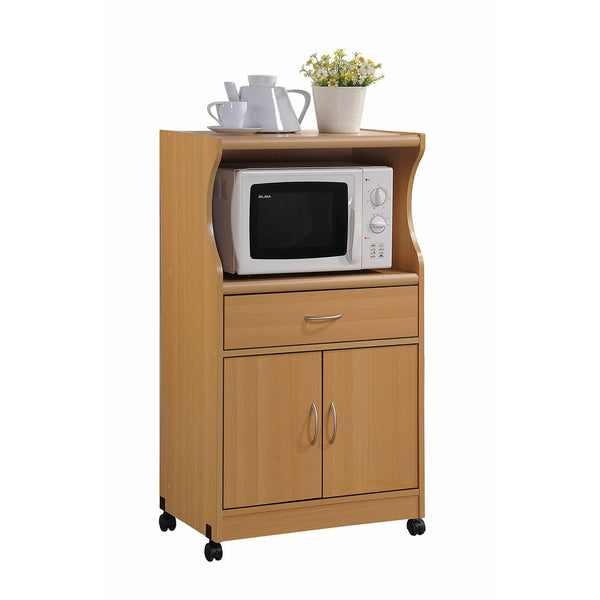 Hodedah Microwave Cart with One Drawer, Two Doors, and Shelf for Storage, Beech