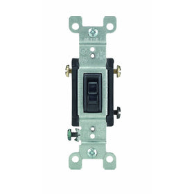 Leviton 1453-2E 15 Amp, 120 Volt, Toggle Framed 3-Way AC Quiet Switch, Residential Grade, Grounding, Quickwire Push-In & Side Wired, Black