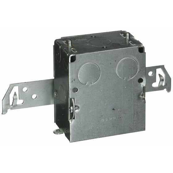 Hubbell-Raco 604 Switch Electrical Box, 3-1/2-Inch Deep, Gangable with TS Wood-Metal Stud 1/2-Inch Setback Bracket, (6) 1/2-Inch Knockouts, (4) MC/BX/Flex Cable Clamps, 3-Inch x 2-Inch