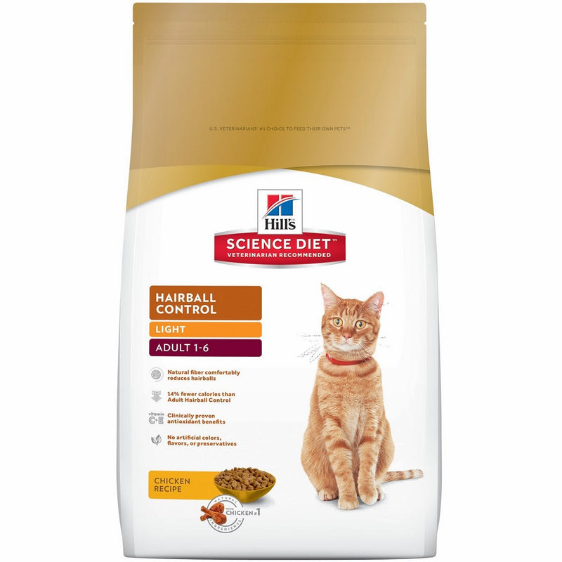 Hill's Science Diet Adult Hairball Control Cat Food, Light Chicken Recipe for Weight Management, Dry Cat Food, 15.5 lb Bag