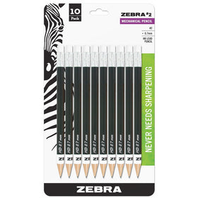 Zebra #2 Mechanical Pencil, 0.7mm Point Size, Standard HB Lead, Black Barrel, 10-Count