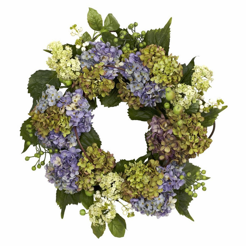 Nearly Natural 4781 Hydrangea Wreath, 22-Inch, Purple/Green